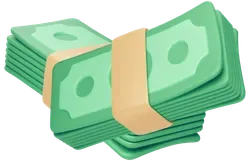 A stack of green money is tied together with a tape.